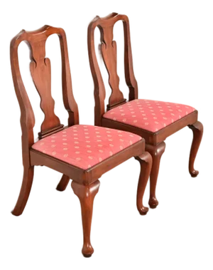 Henkel Harris Queen Anne Solid Cherry Wood Side Chairs or Dining Chairs, Pair