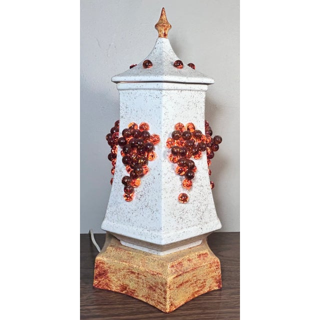 Glass Vintage 1960’s American Mid Century Modern Ceramic/Glass Grape Clusters Pagoda-Style Paneled Table Lamp For Sale - Image 7 of 10
