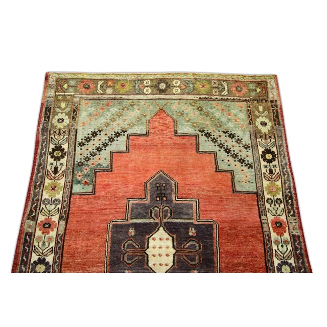 1960s Vintage Red Multicolor Rug For Sale - Image 4 of 6