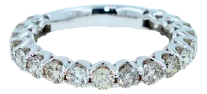 Round Shape Brilliant Cut Warm Silver Diamond Classic Stack Eternity Wedding Ann, Size 7.25