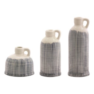 Terra Cotta Jug Vase with Navy Criss Cross Pattern (Set of 3) For Sale
