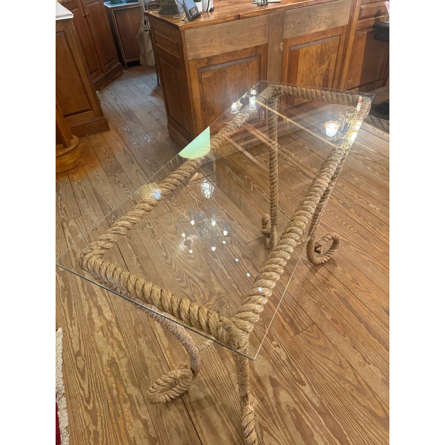 MCM Nautical Style Rope Table W/Glass Top For Sale - Image 11 of 12