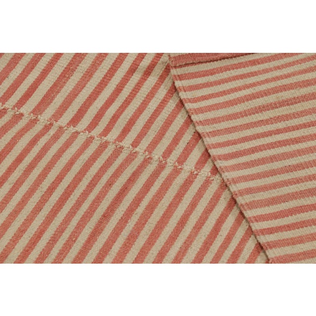 Orange Rug & Kilim’s Contemporary Kilim With Textural Beige and Orange Stripes For Sale - Image 8 of 8