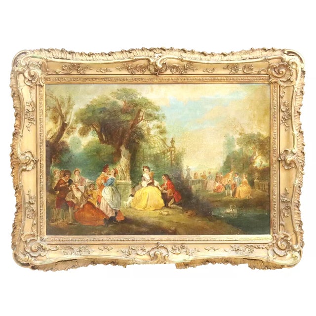 Gorgeous 18th C, 1700s Antique, French School, Fete Champetre, Gold Frame, Oil Painting! Antique Painting, Oil, French...