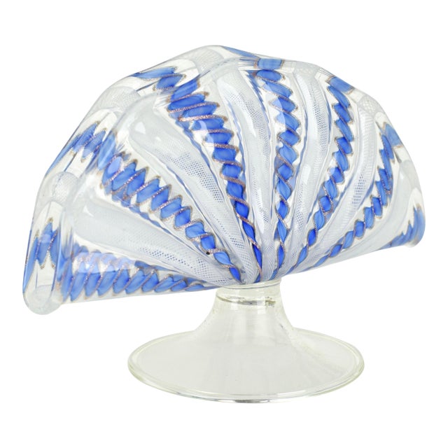 Vintage Murano Glass Latticino Letter Napkin Holder Cornflower Blue For Sale