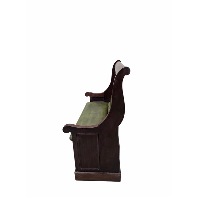 Vintage Colonial Revival Mahogany Storage Bench With Olive Green Seat For Sale - Image 4 of 9