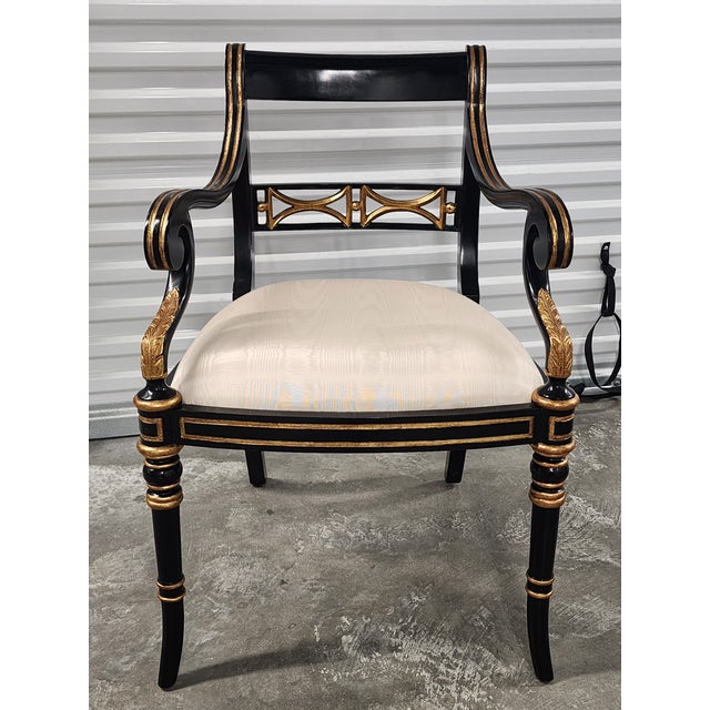 Black Maitland-Smith Regency Style Ebonized & Gilt Armchairs- A Pair For Sale - Image 8 of 16
