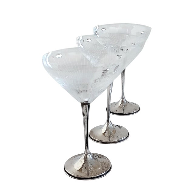 Introducing an exquisite set of three Art Deco champagne glasses. Handmade in Spain during the 1930s, these stunning...