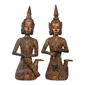Vintage Thai Musicians Carved & Gilt Wood - a Pair