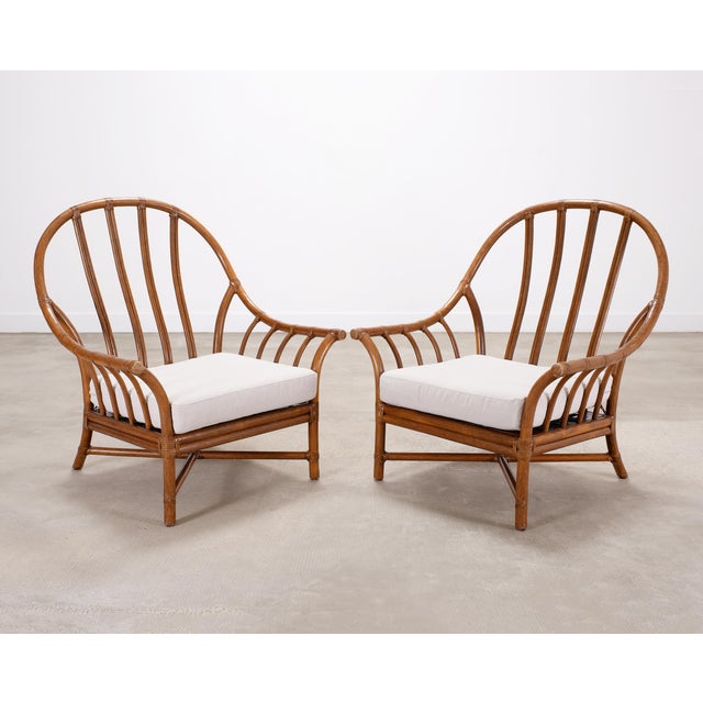 Pair of McGuire Organic Modern Rattan Lounge Chairs + Ottoman For Sale - Image 9 of 18
