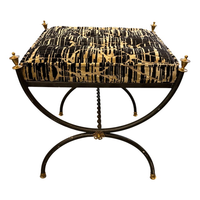 Neoclassical Upholstered Curule Bench For Sale