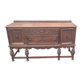 1930s Medieval Jacobean Oak Antique Sideboard For Sale