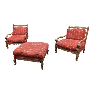 Guy Chaddock Oversized Country French Ladderback Chairs and Ottoman Set For Sale