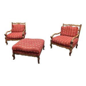 Guy Chaddock Oversized Country French Ladderback Chairs and Ottoman Set