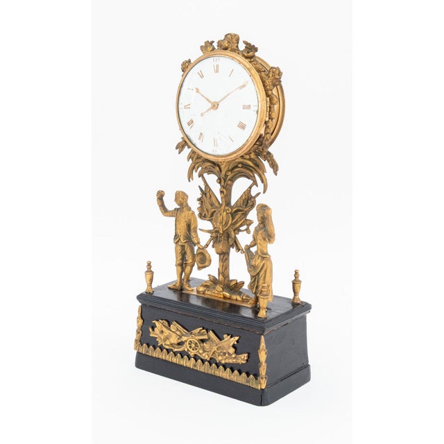 Empire Style Gilt Metal Ebonized Mantle Clock For Sale - Image 4 of 7