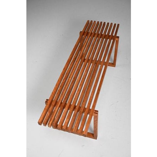 Vintage Oak Slatted Bench For Sale - Image 9 of 10