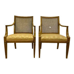 Vintage French Louis XVI Cane Back Bergere Arm Chairs by Statesville Chair Co - Pair