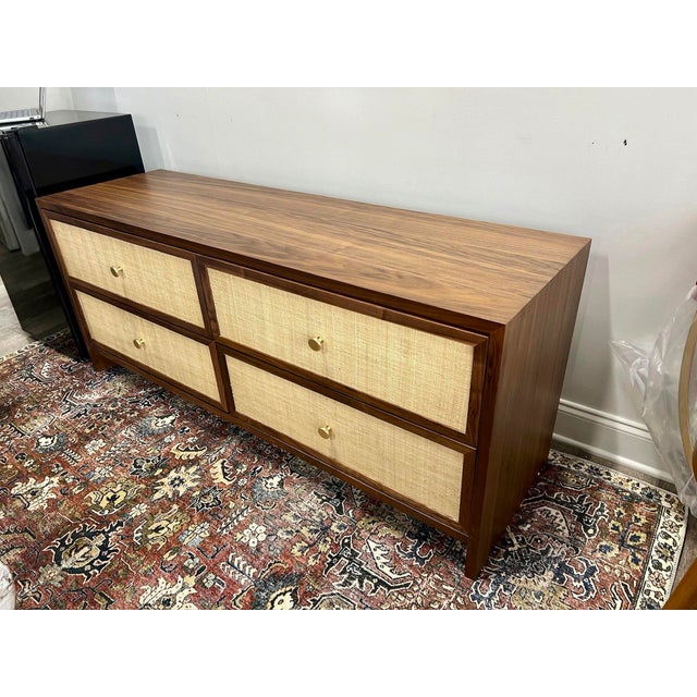 Mid-Century Modern Custom Mid Century Modern Walnut Four Drawer Dresser/Credenza With Grasscloth Cane Front For Sale - Image 3 of 7