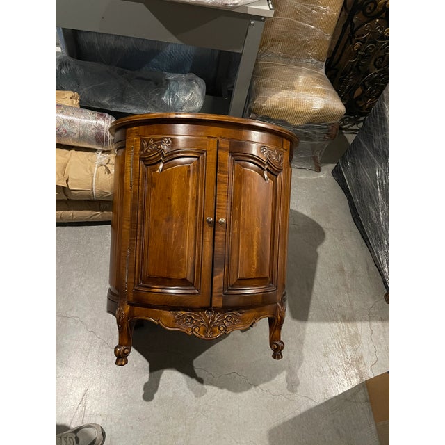 Custom Furniture Builders Hand Carved Wood Oval Nighstand For Sale - Image 4 of 9