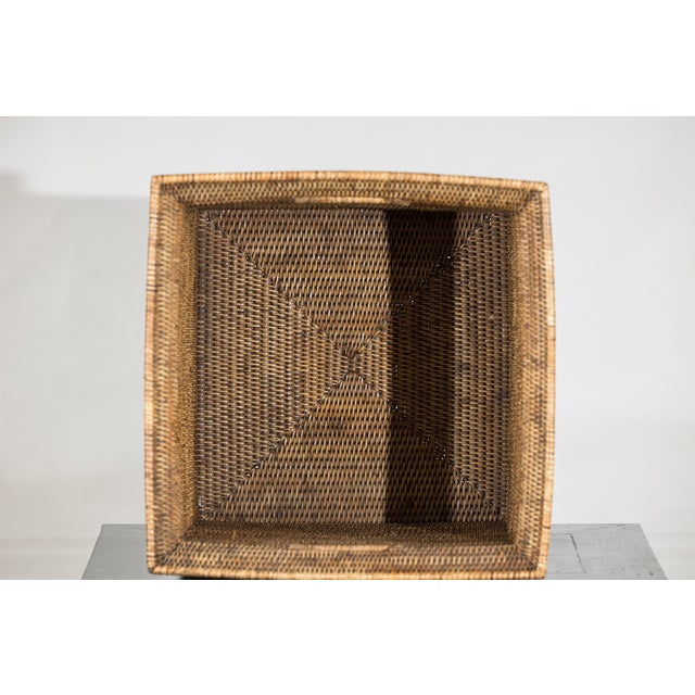 Brown Square Country Style Vintage Rattan Storage Box with Integrated Side Handles For Sale - Image 8 of 18