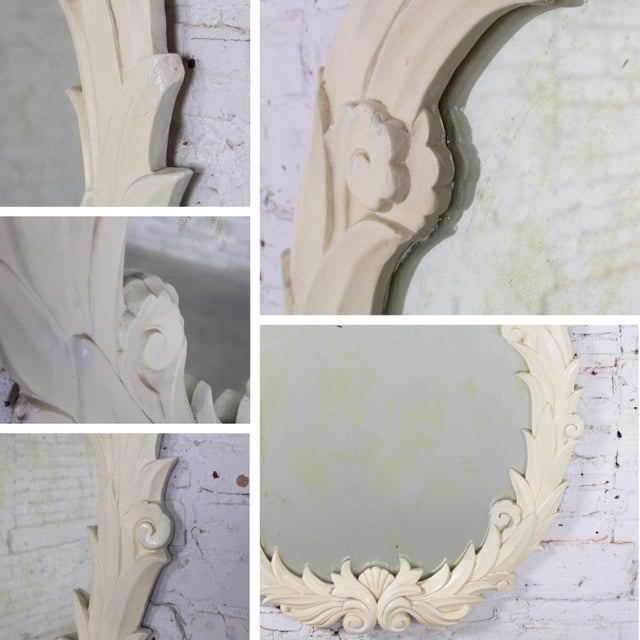 Early 20th Century Art Deco Large Distressed Plaster Mirror Round Acanthus Foliate Frame Style of Serge Roche For Sale - Image 16 of 17