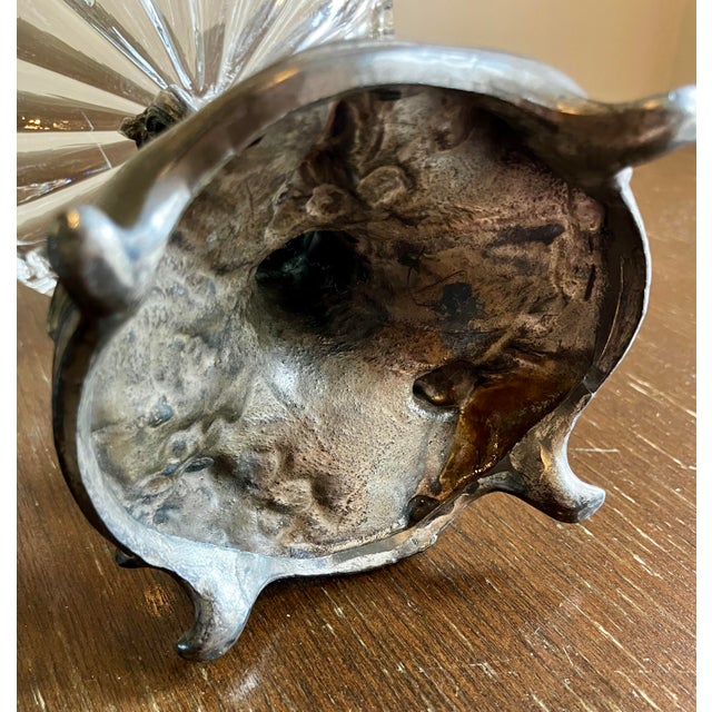 Antique Art Nouveau Figural Floral Spelter and Scalloped Glass Centerpiece Tazza For Sale - Image 17 of 17