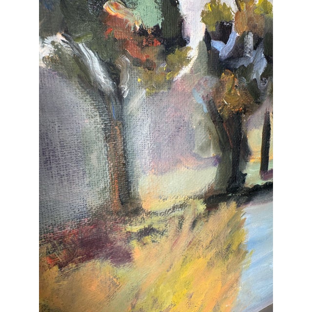 Vintage Post Impressionist Modern Landscape Still Life Original Oil Framed Painting, Pistachio Green, Purple, Blue For Sale In Houston - Image 6 of 11