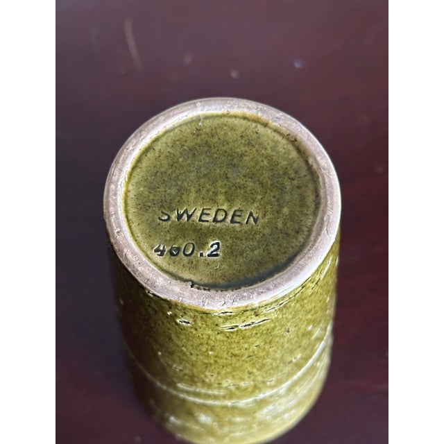Ceramic 1960s Olive Green Speckled Vase Töreboda Sweden For Sale - Image 7 of 7