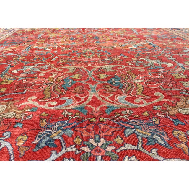 Textile Early 20th Century Colorful Antique Persian Sultanabad Rug With All Over Design in Jewel Tones For Sale - Image 7 of 10