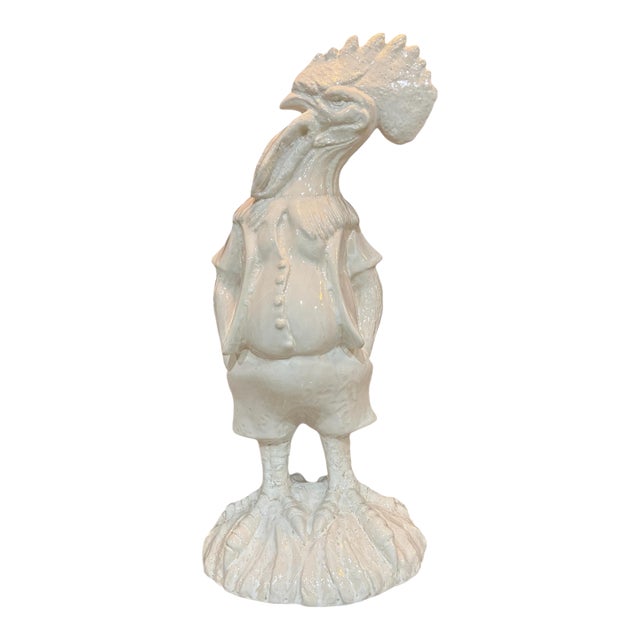 Large Mid-Century Portuguese Ceramic Rooster, Signed For Sale