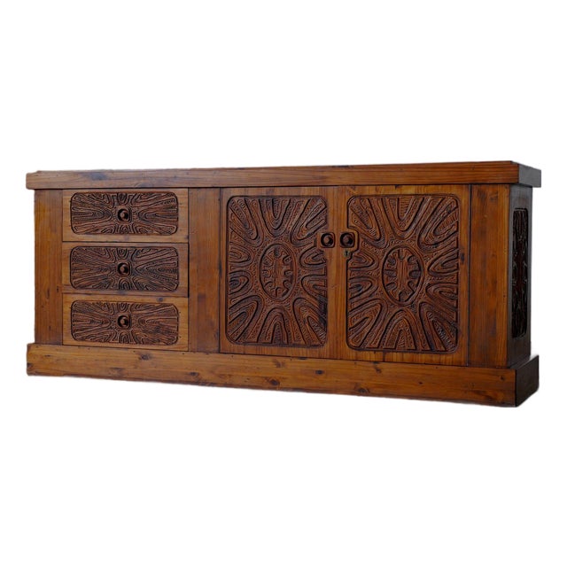 Hand-Carved Sideboard from Aquarius Enterprises, South Africa, 1970s For Sale