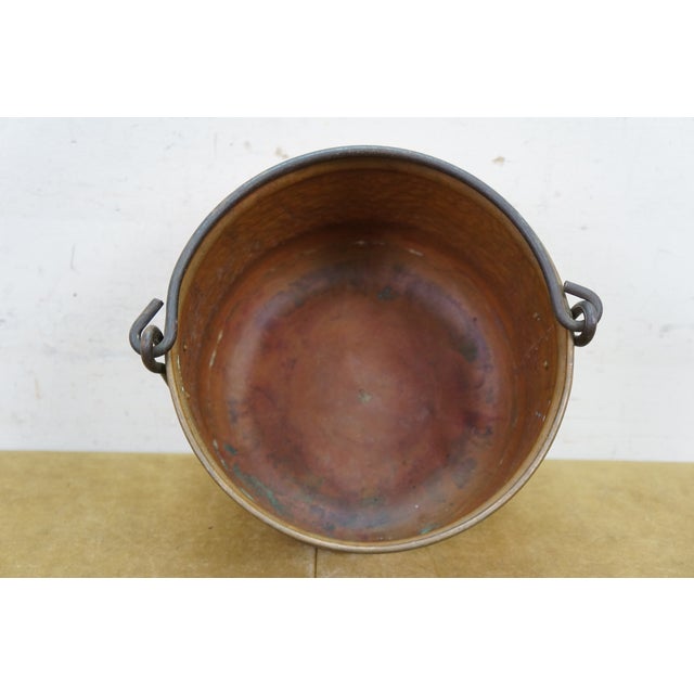 Metal Antique Dovetailed Hammered Copper Stock Pot Cauldron Cooking Kettle Bucket 8.5" For Sale - Image 7 of 13