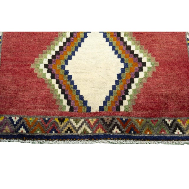 Hand-Knotted Gabbeh Rug with Geometric Medallion For Sale - Image 6 of 11