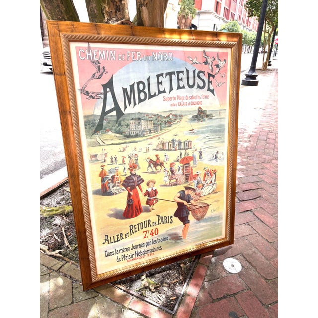 Art Nouveau Large French Color Lithograph Poster Advertising Seaside Railway Travel For Sale - Image 3 of 11