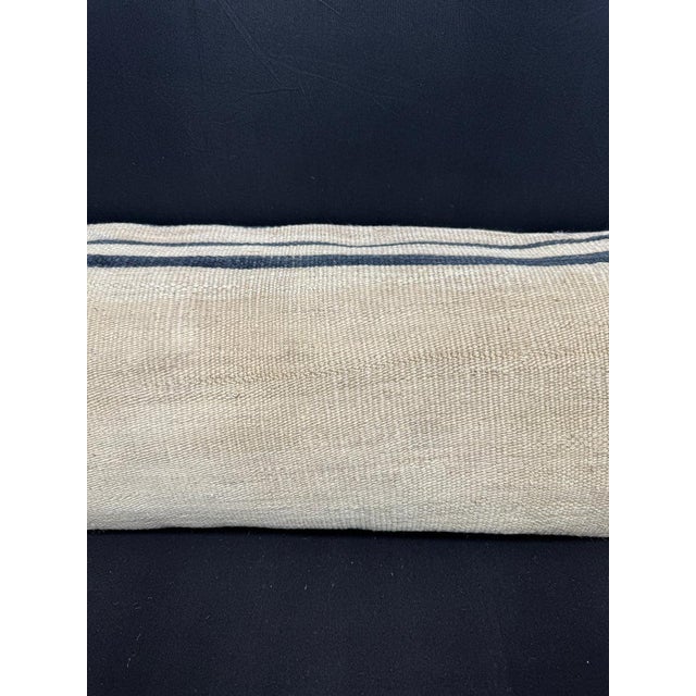 Contemporary Turkish Hemp Pillow Cushion Natural Beige Blue Cushion Cover 14"x40" For Sale - Image 3 of 4