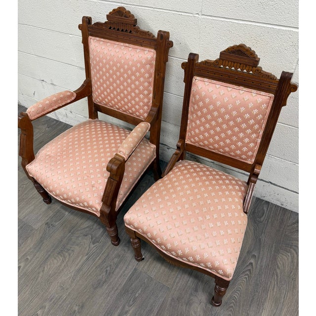 Antique Victorian Eastlake Carved His and Hers Parlor Chairs - Pair For Sale In Kansas City - Image 6 of 11