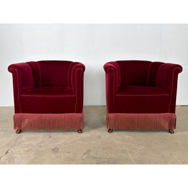 Danish Lounge Chairs in Burgundy Velvet and Beech, 1950s, Set of 2 For Sale - Image 9 of 9