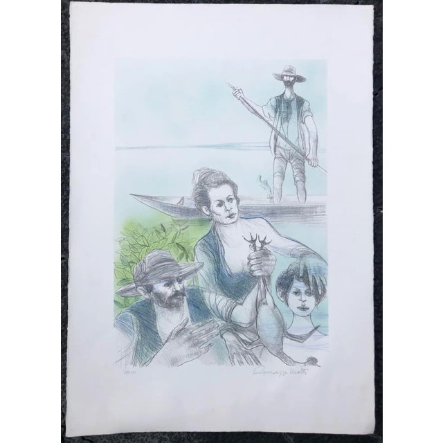 Mid-Century Modern 1960s Giuseppe Motti Acadian Figural Lithograph For Sale - Image 3 of 3