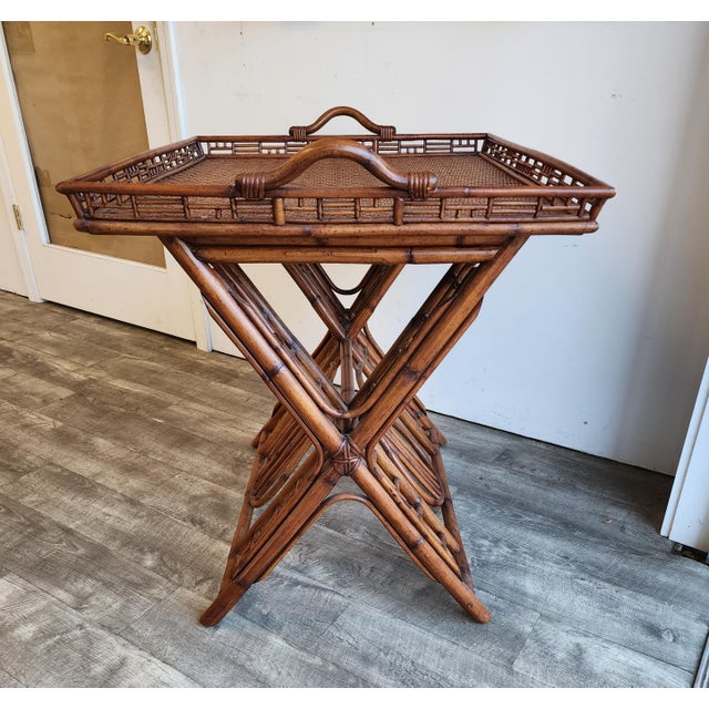 Vintage Ralph Lauren Style Bamboo Butler Tray Table With Lyre Base For Sale - Image 10 of 17