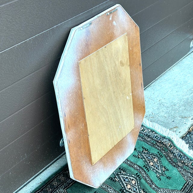 Wood Vintage Petite White Painted Bamboo & Woven Rattan Wall Mirror For Sale - Image 7 of 8