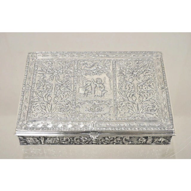 Early 1900s Vintage Dutch Country French Baroque Style Silver Plated Figural Jewelry Box For Sale - Image 12 of 12
