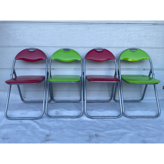 Modern Pop Art Folding Chairs in Metal, 2000s, Set of 4 For Sale - Image 9 of 18