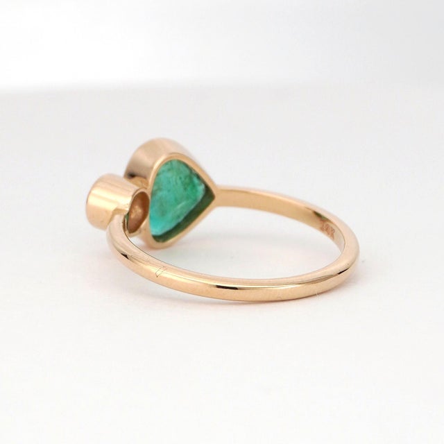 14k Gold Ring With Natural Diamond and Trillion-Cut Emerald, New For Sale - Image 18 of 18