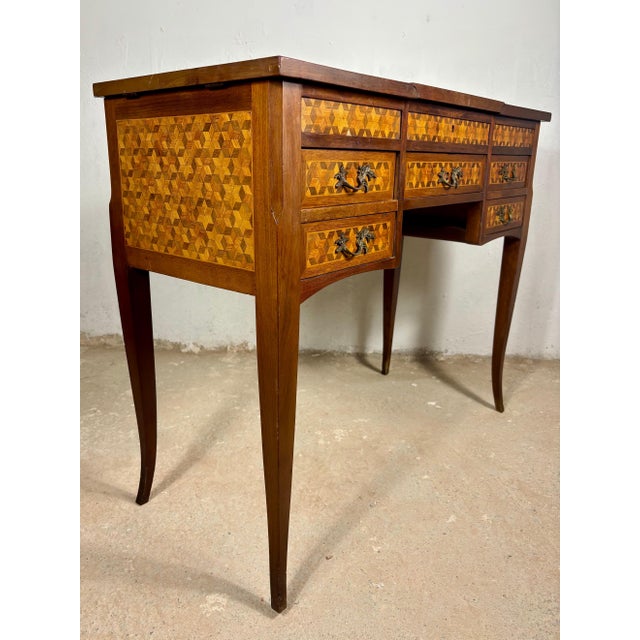 Wood 20th Century Spanish Marquetry Vanity Desk with Drop Leaves For Sale - Image 7 of 18