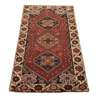 Qashqai Rug 3’5” X 5’5” Red Wool Vintage Tribal Hand-Knotted Oriental Carpet For Sale