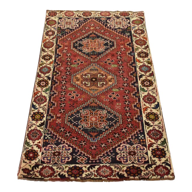 Qashqai Rug 3’5” X 5’5” Red Wool Vintage Tribal Hand-Knotted Oriental Carpet For Sale