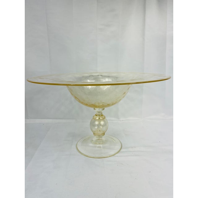 Mid-Century Modern Monumental Murano Gold Flecked Centerpiece Compote - Signed 18.25" For Sale - Image 3 of 6