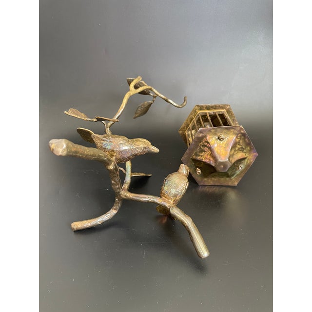Vintage Brass Tree Branch Sculptural Centerpiece With Birds and Birdcage For Sale - Image 10 of 18