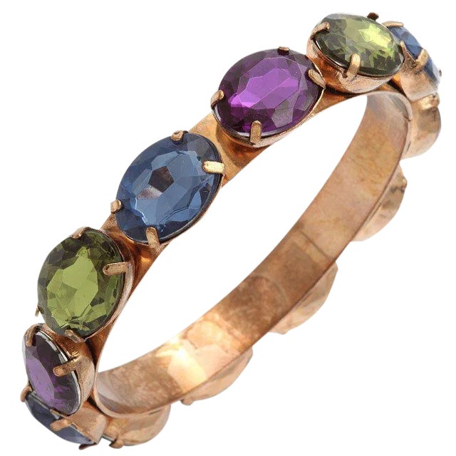 1950s Multicolored Stone Bangle Bracelet For Sale