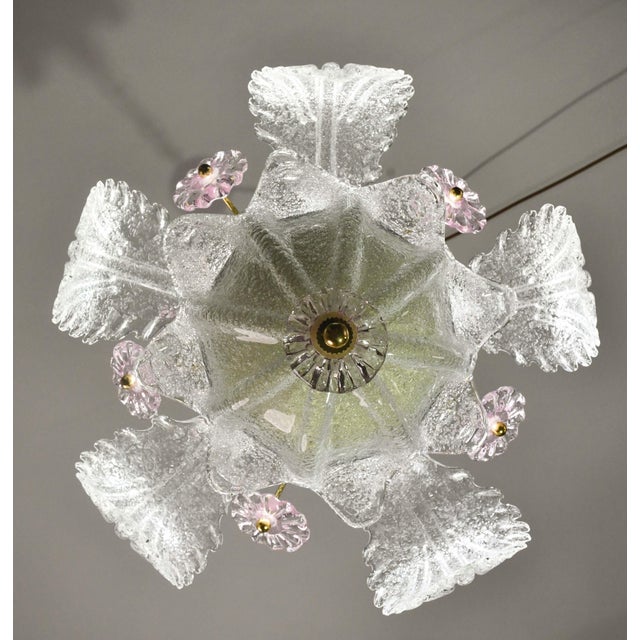 Charming Vintage Venetian Chandelier, Pink Flower Murano Glass, 1970s For Sale - Image 13 of 15